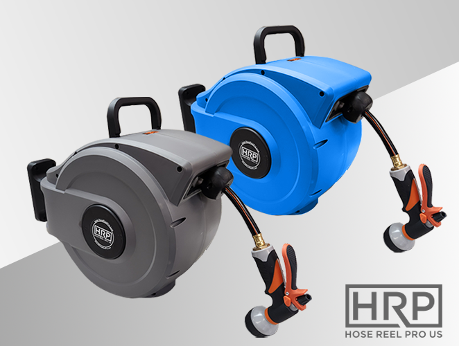 grey and blue Retractable Garden Hose - water hose reel