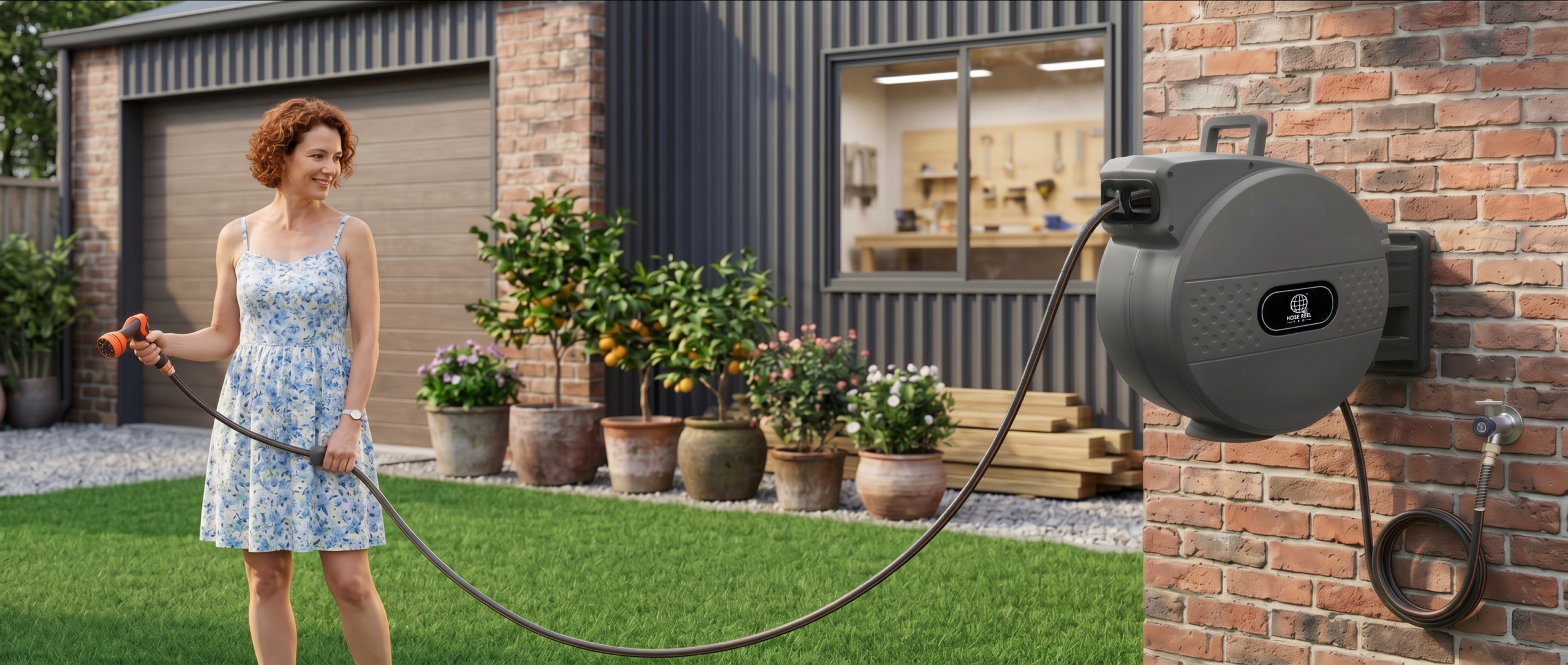 Garden Hose Reel In Use